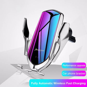 Fast Wireless Car Charger Phone Holder with 360° Rotation and Auto-Clamping, Compatible with All Phones including iPhone and Samsung